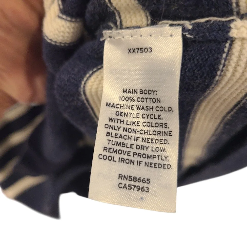 Wallin & Bros Mens Navy Blue Striped Cotton V-Neck‎ Button Cardigan Sweater L